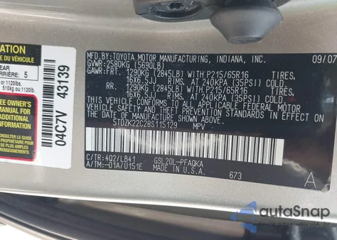 2008 Toyota Sienna Xle z USA, uszkodzony, nr VIN 5TDZK22C28S115129